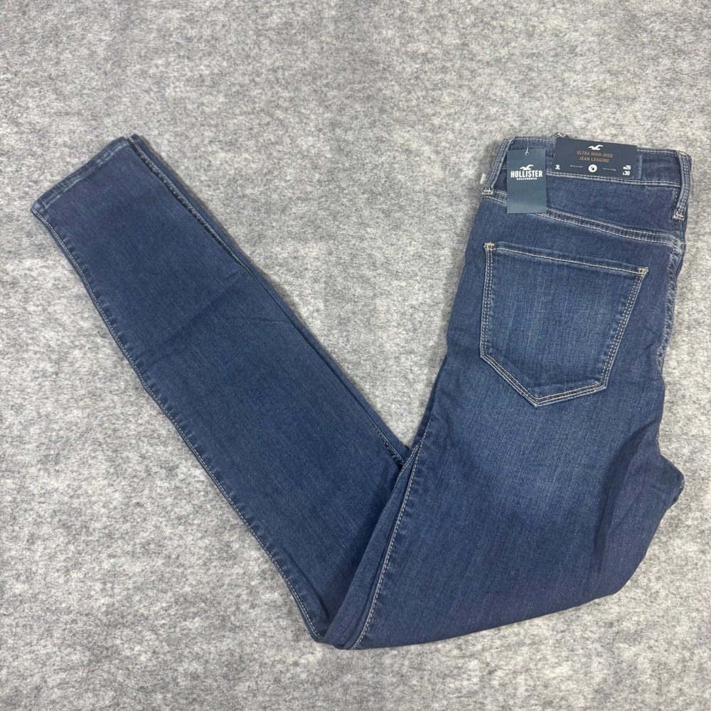 Hollister Ultra High-Rise Jean Legging Dark Wash Ripped Jeans 3L W26 L30